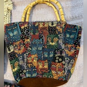 Laurel Burch Vintage Cat bag with bamboo like handles